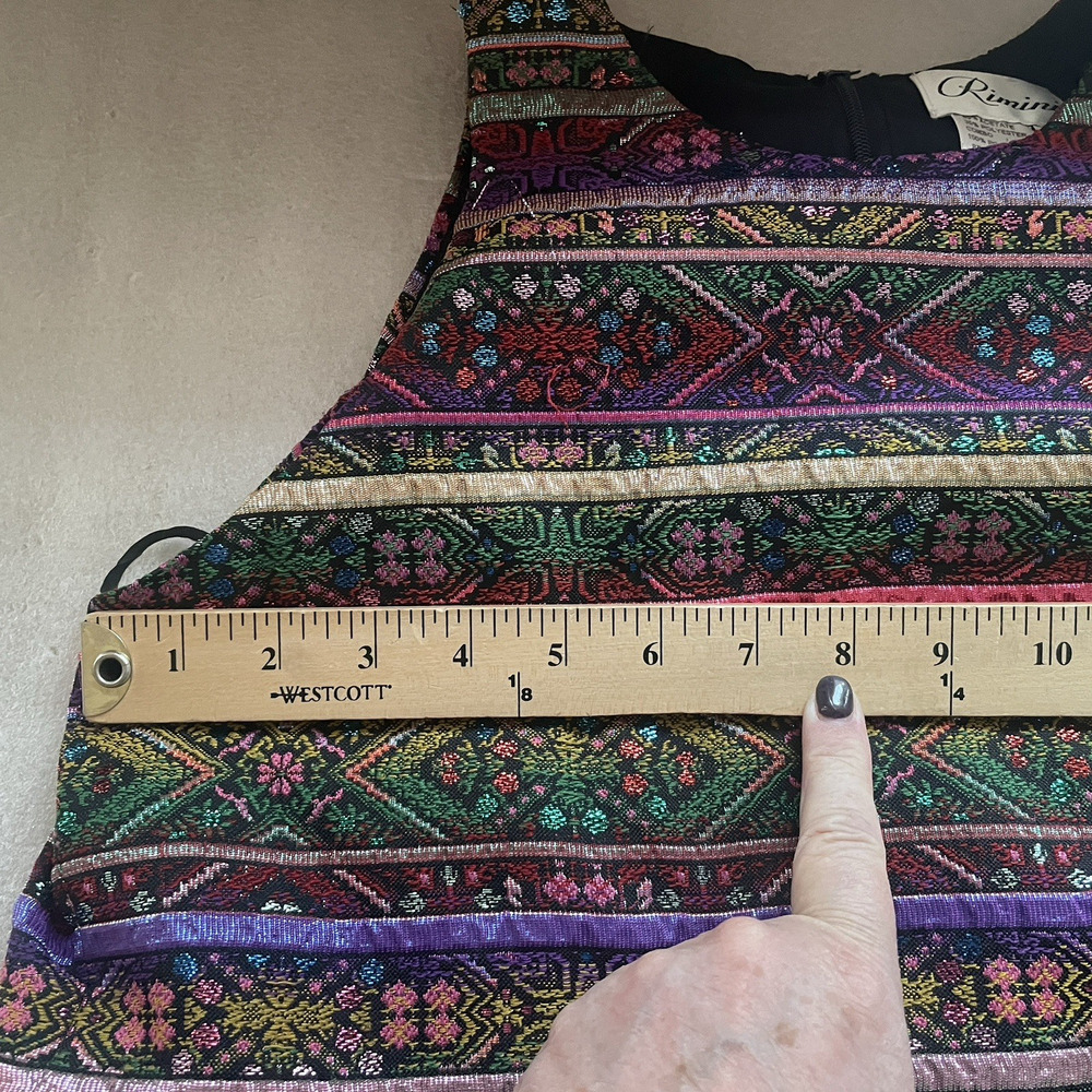 Vintage 90s‎ Rimini Dress Women 4 Black Velvet Multicolor Geometric Sleeveless - Picture 7 of 9